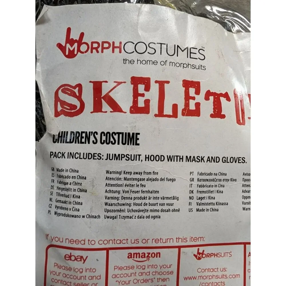 Morph Glow In The Dark Skeleton Kids Halloween Costume Size M 7-9 Years